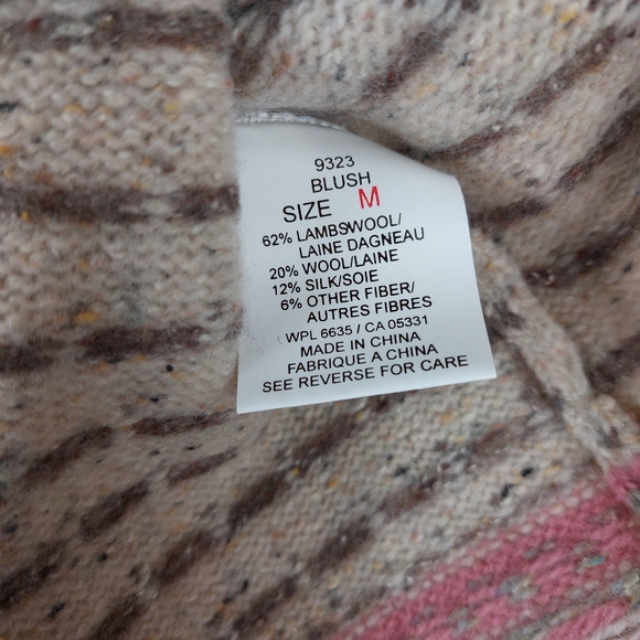 ORVIS WOMENS VTG CREAM PINK 3D FLORAL LONG SLEEVE LAMBSWOOL SILK CARDIGAN SZ M - Picture 6 of 7